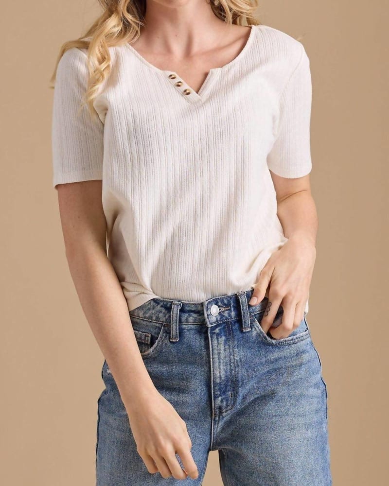 Front of a model wearing a size 2X Hadley Henley Top in White in White by DOWNEAST. | dia_product_style_image_id:336760